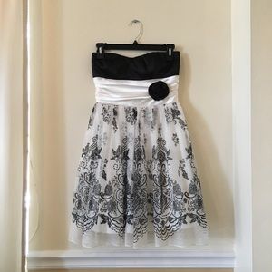 Black and white floral homecoming or formal dress.